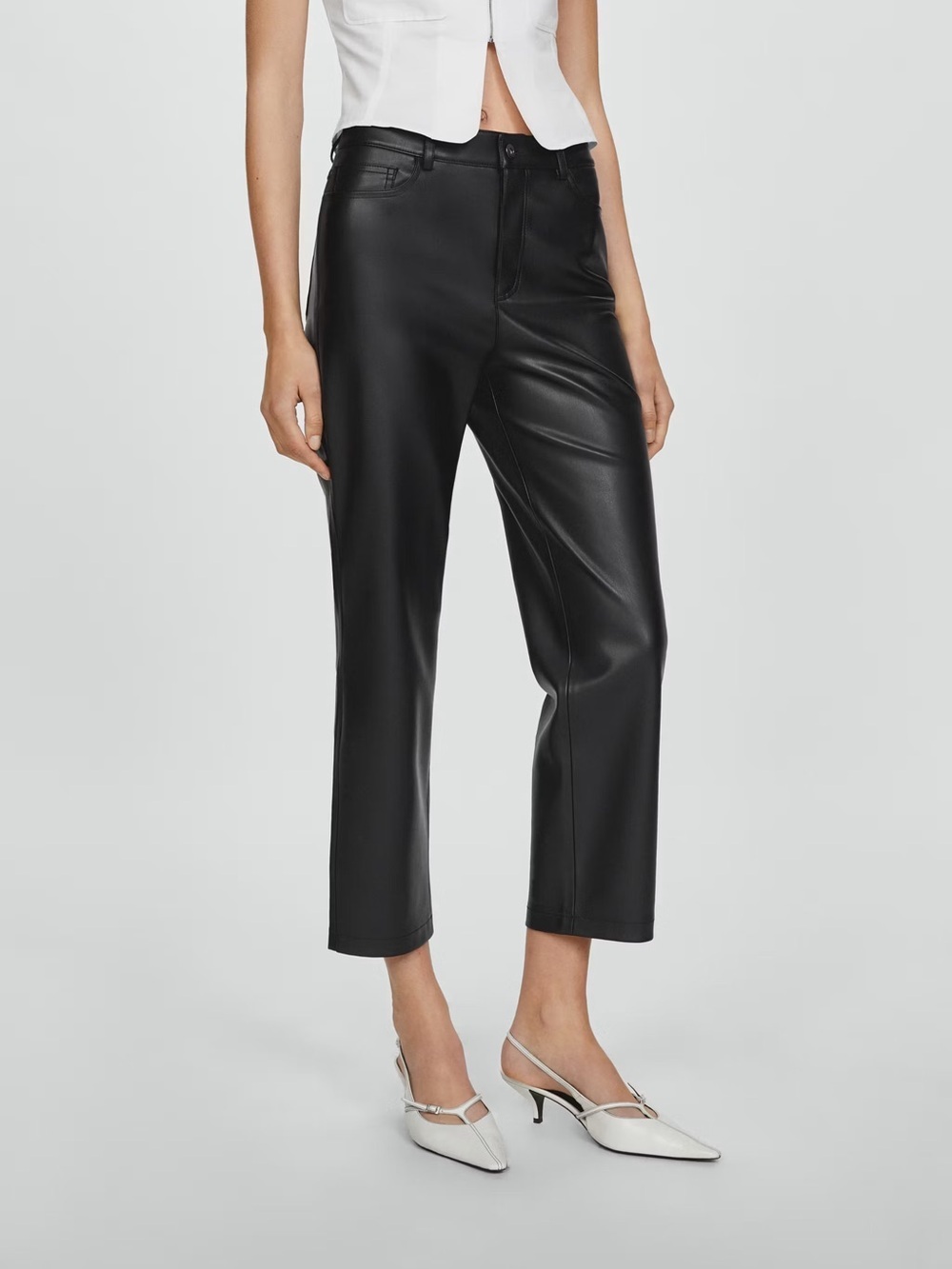 Mango Black straight-leg faux-leather pants NWT